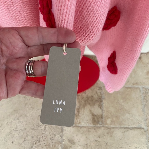 Charming Pink Cardigan with Red Heart Accents NWT Size Small - Picture 3 of 5